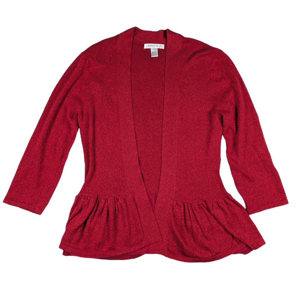August Silk Open Front 3/4 Sleeve Cardigan with Peplum and Sparkels Size L